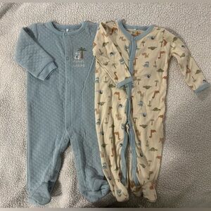 Baby Gear Blue Quilted One-Piece & Cream Dino Print Footed Sleepers